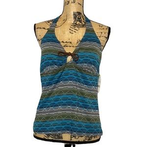 Tropical Escape Big Wave Halter Bow Swim Top L